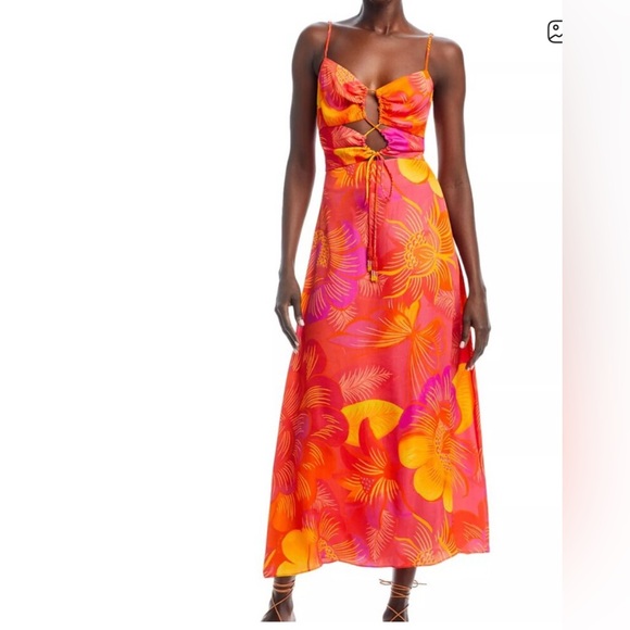 FARM Rio Dresses & Skirts - FARM Rio Orange & Pink Tropical Cutout Maxi Dress